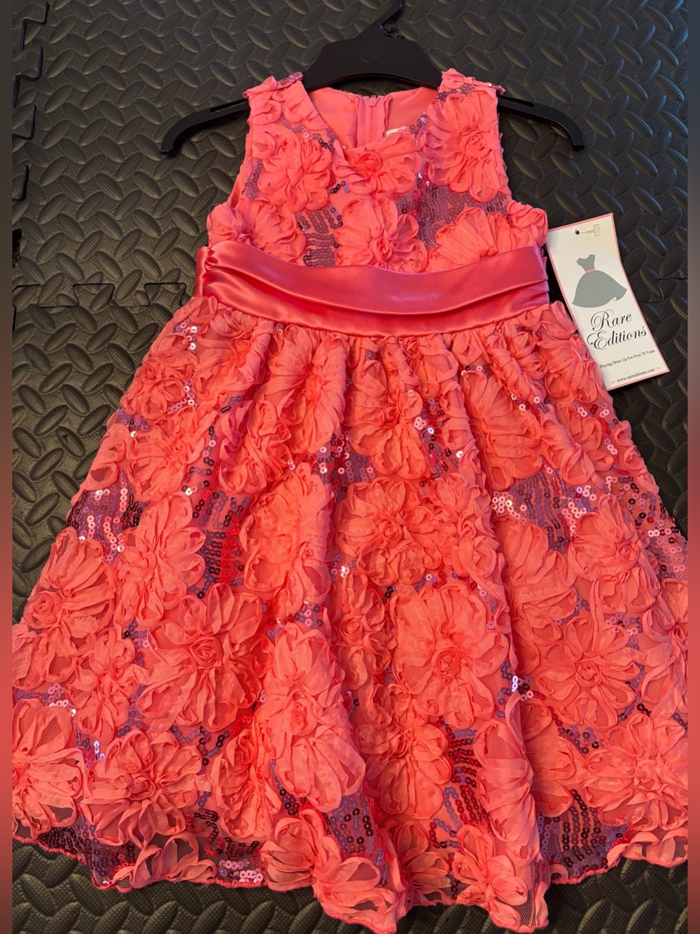 Rare Editions Girls' Coral Floral Party Dress, Size 5